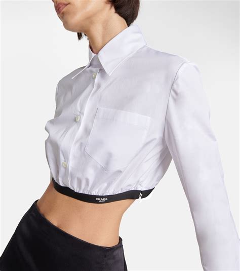 prada camicia abbottonatura posteriore uomo|Camicia cropped in cotone in Bianco .